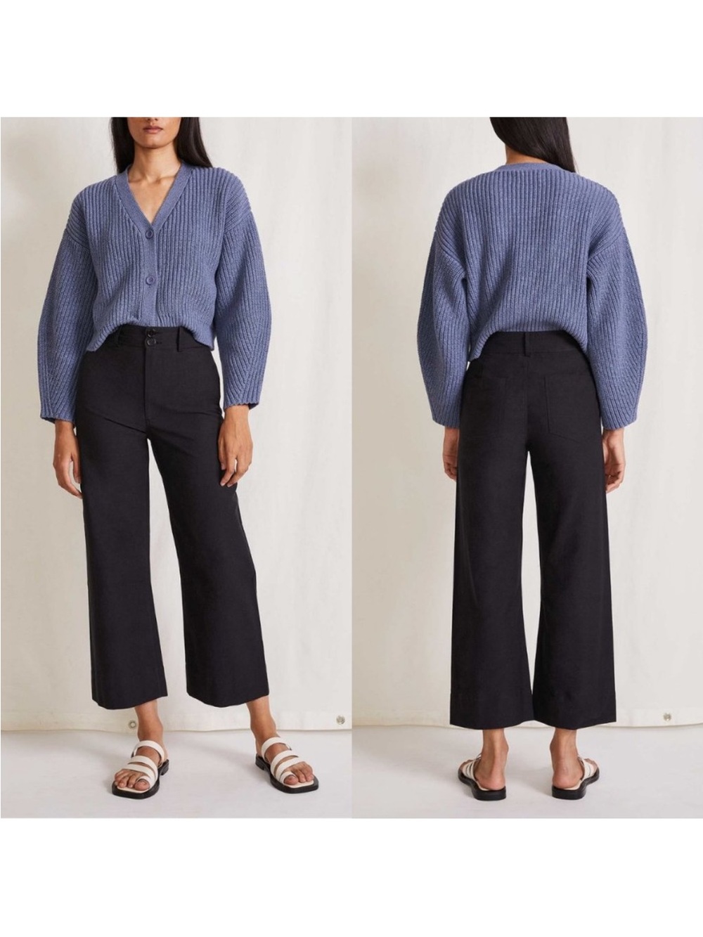 Apiece Apart Merida High Rise Wide Leg Crop Cotton Pants Black